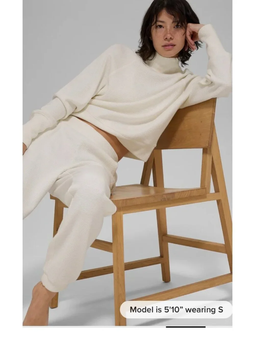 Alo waffle weekend escape mock neck ivory sweatshirt